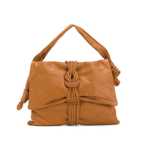 VIOLA CASTELLANI Cuoio Made In Italy Leather Puff Shoulder Flap Over Bag